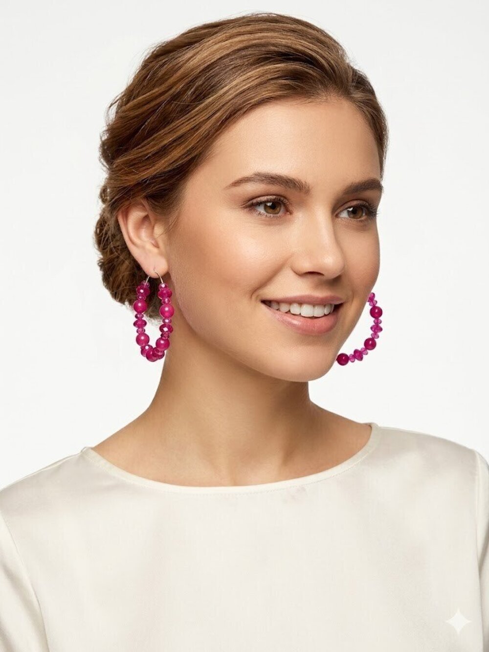 New York & Company Women's Womens Pink Bead Hoop Earrings NWT